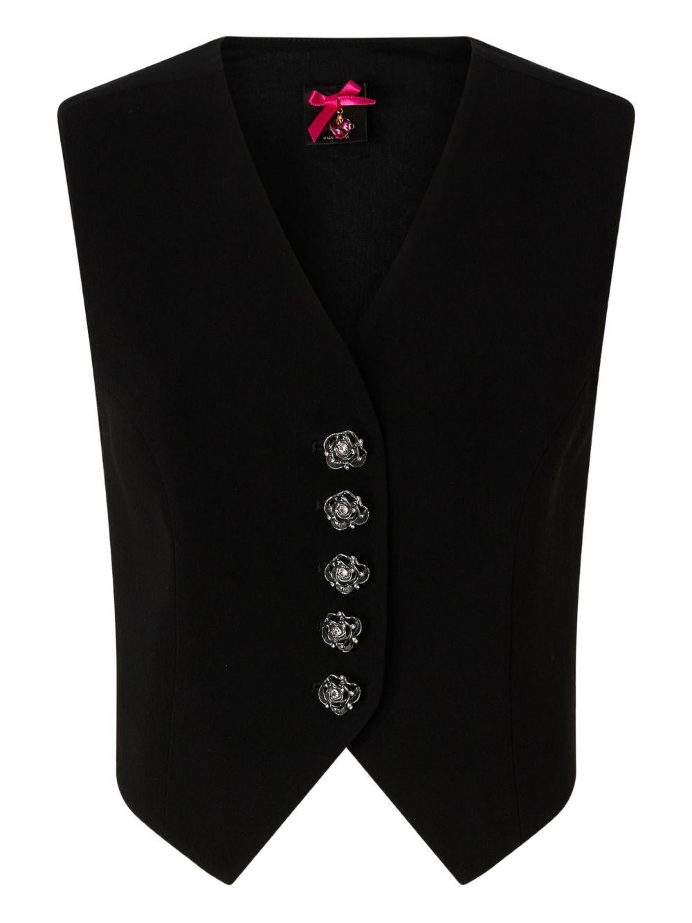 PINKO Gilet nero con bottoni a forma di rosa