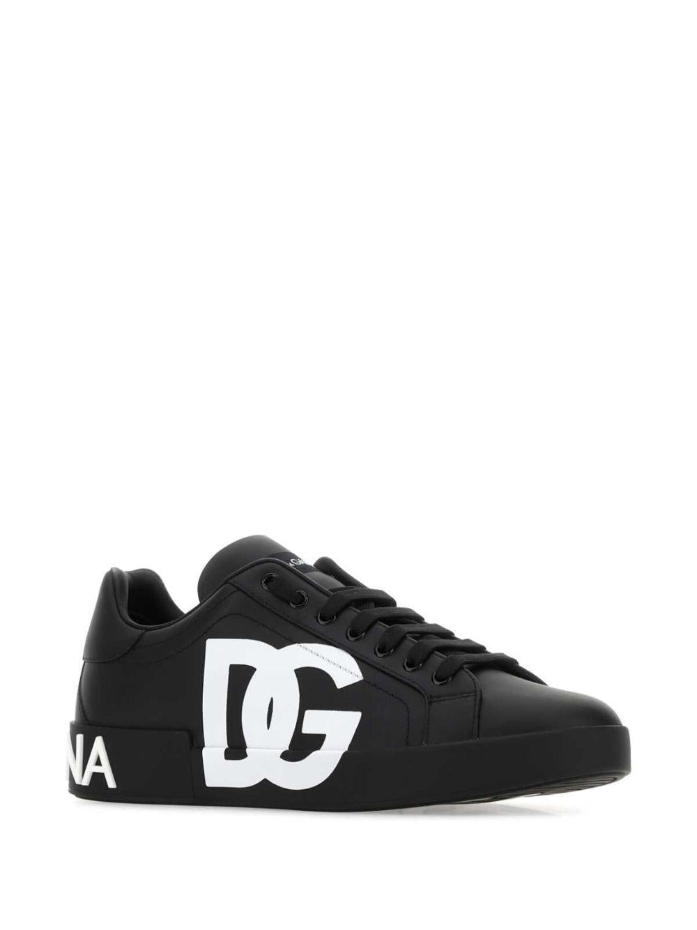 DOLCE e GABBANA Sneakers Portofino in pelle nera con logo bianco