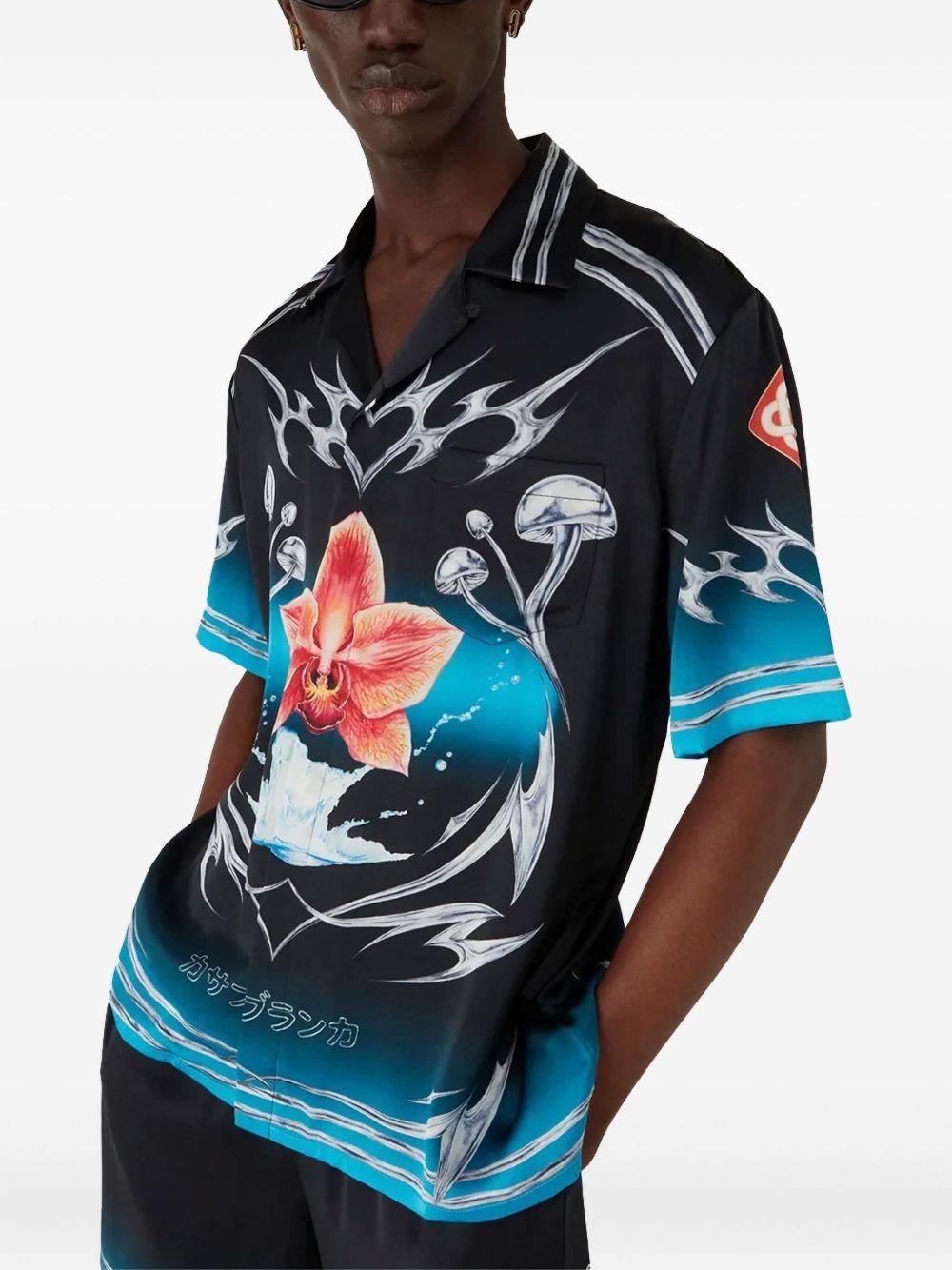 CASABLANCA Camicia nera di seta con design grafico