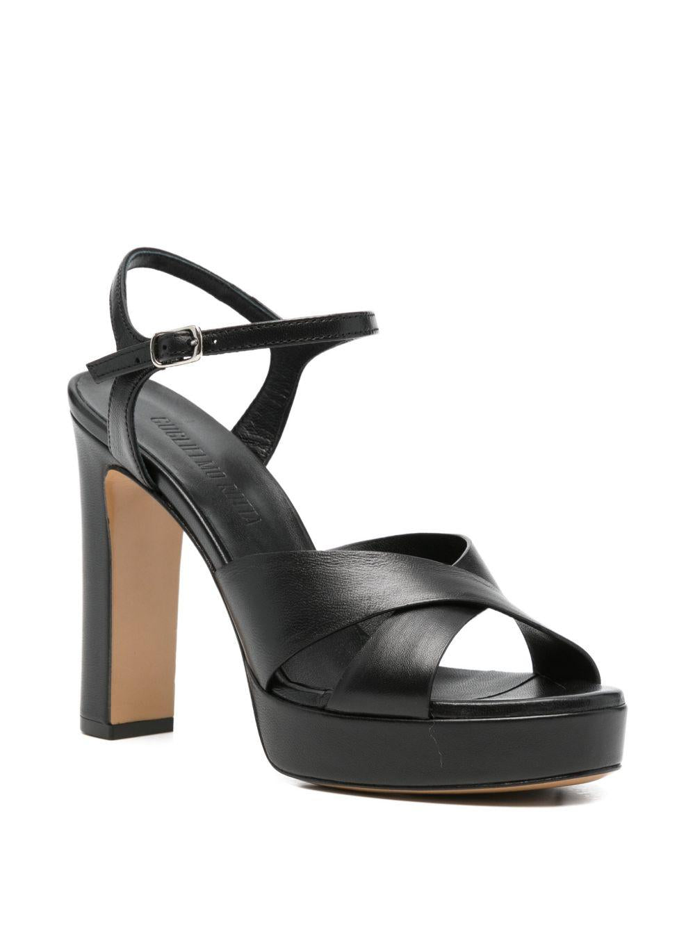 GUGLIELMO ROTTA Sandali con tacco Ghitta in pelle nera con cinturino alla caviglia