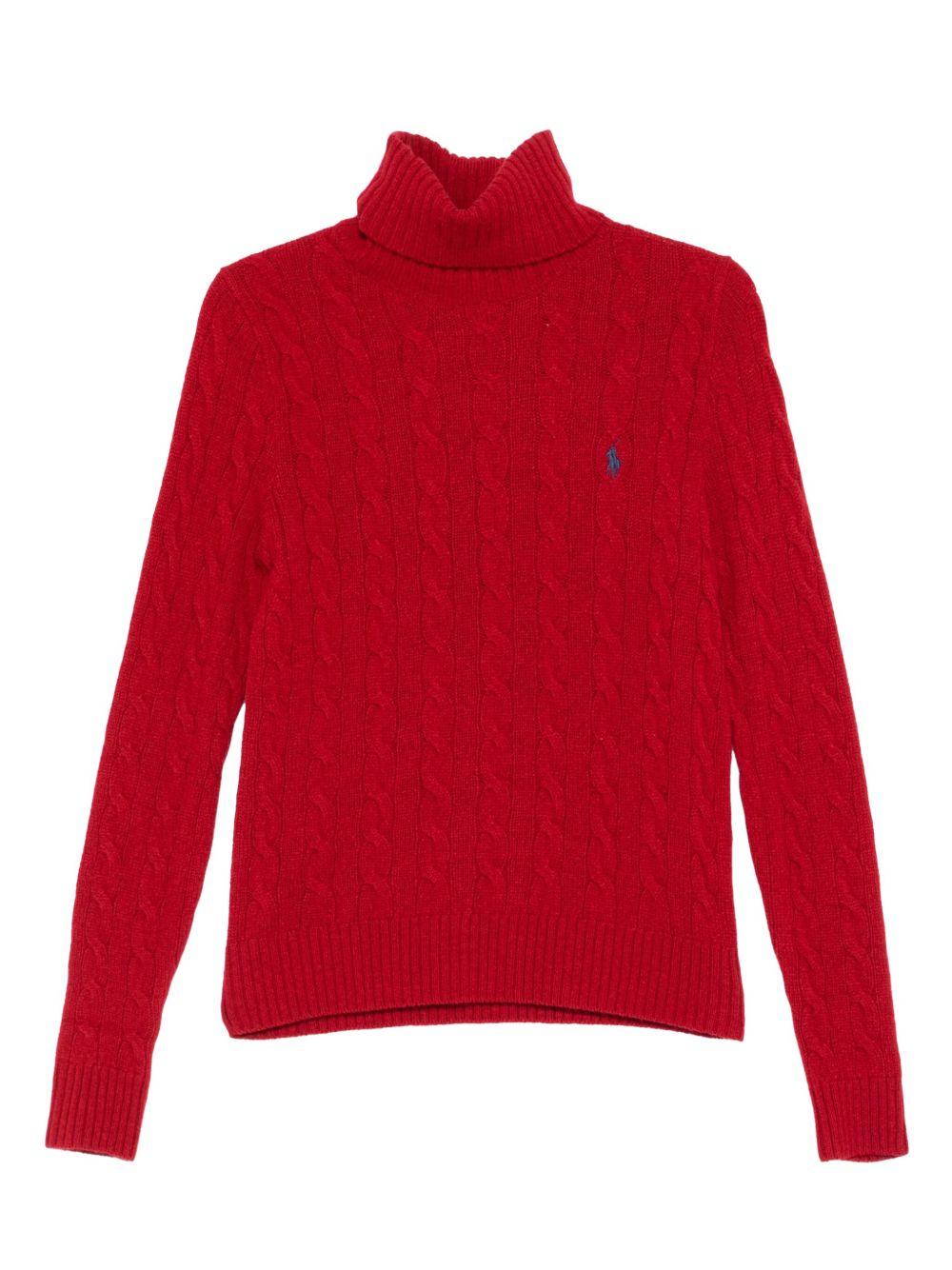 POLO RALPH LAUREN Maglia a trecce a collo alto in lana e cashmere rosso