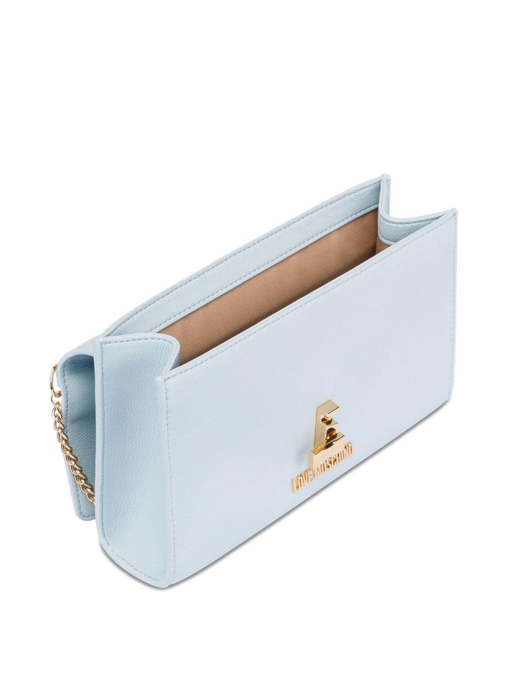 LOVE MOSCHINO Borsa a tracolla celeste in ecopelle con clip e placca dorata