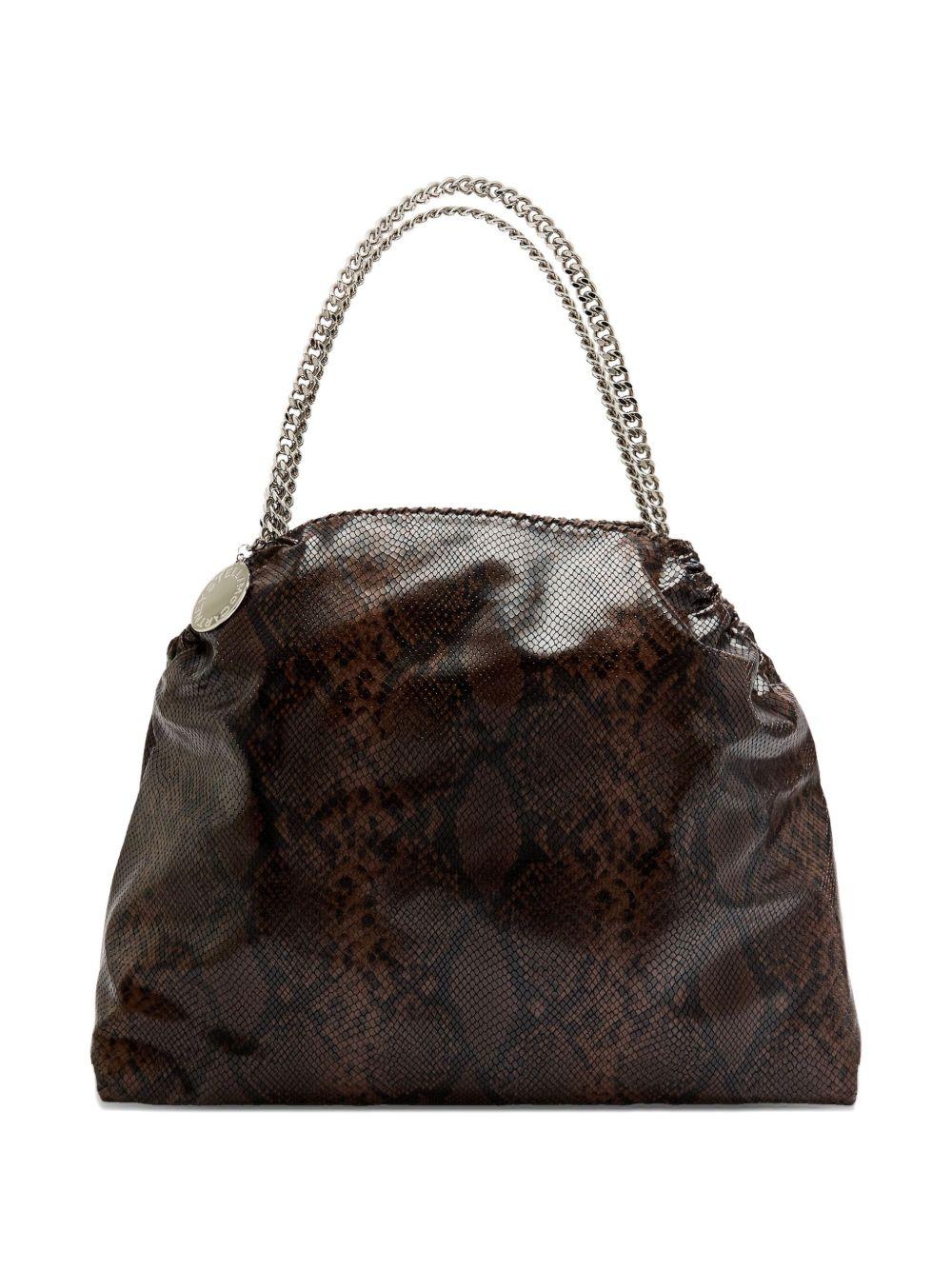 STELLA MCCARTNEY Borsa nera lucida Falabella con stampa pitonata