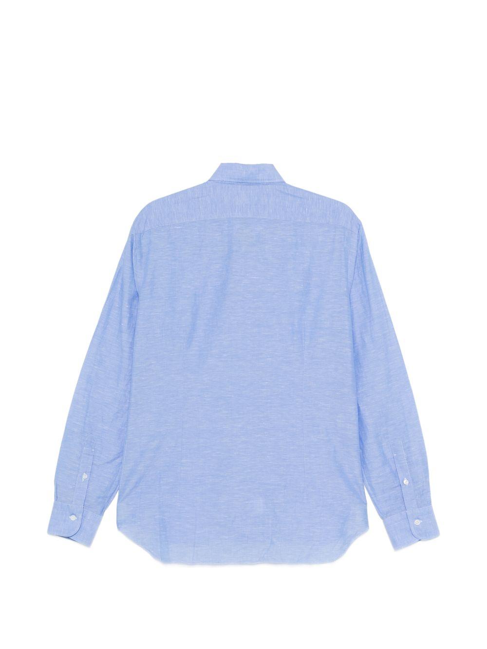 BARBA Camicia iin cotone azzurro chiaro con texture slub