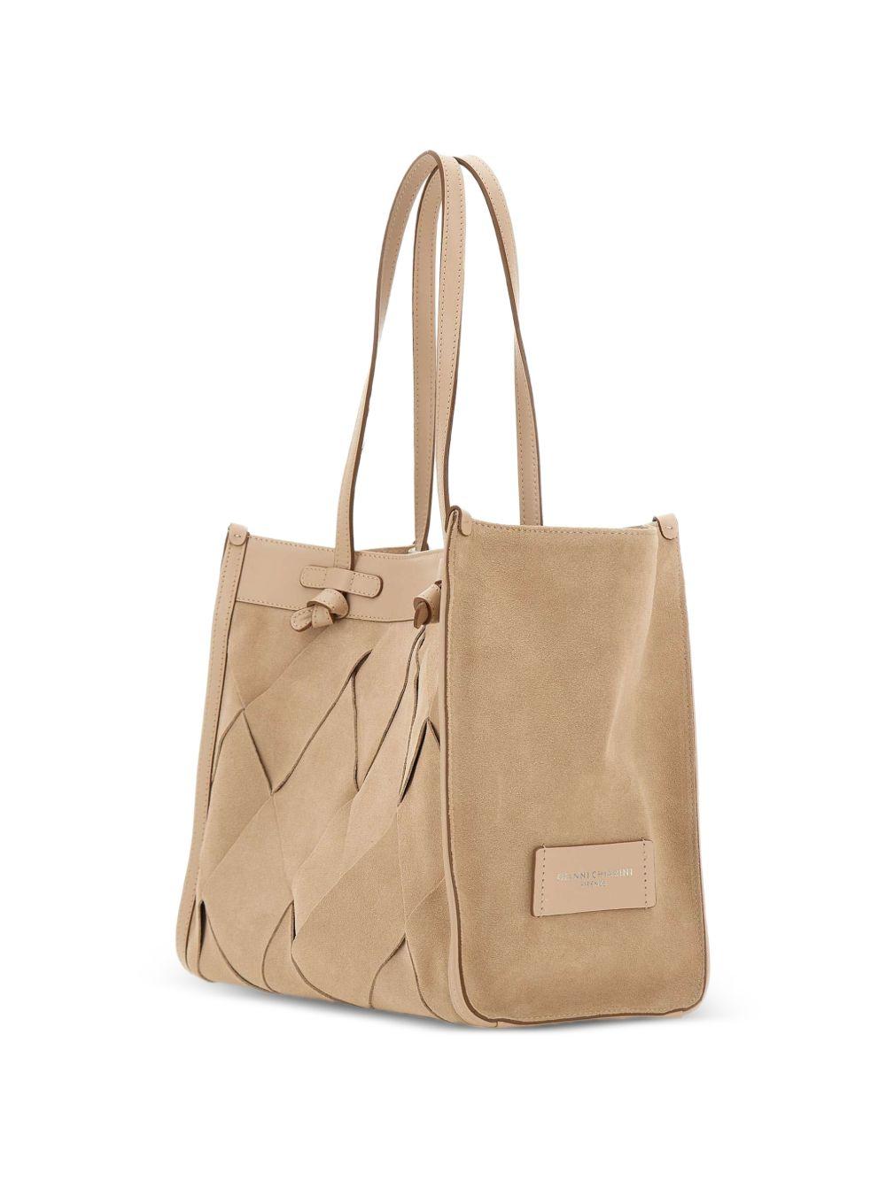 GIANNI CHIARINI Borsa shopping Marcella in pelle beige intrecciata