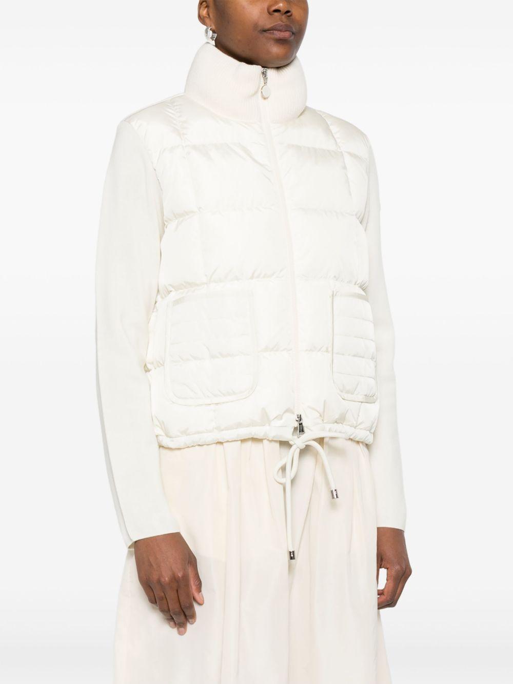 MONCLER Cardigan imbottito bianco con maniche in lana