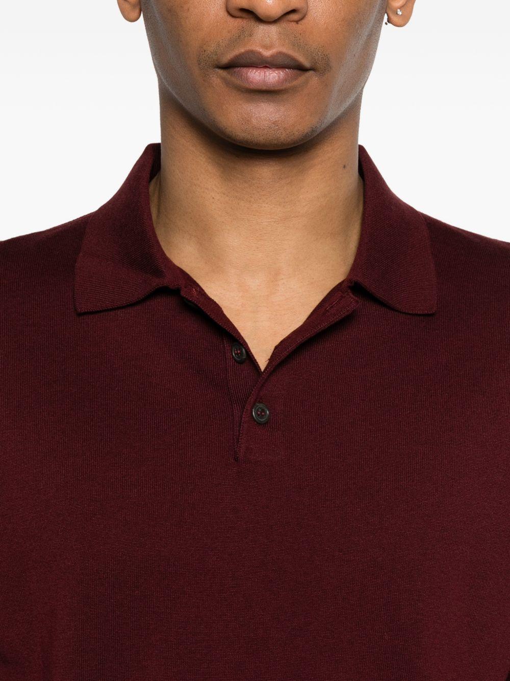 SCAGLIONE Polo in seta e cotone bordeaux a maniche lunghe