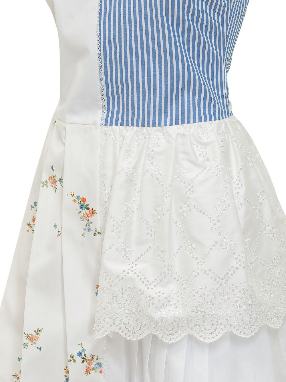 MSGM Mini dress con corpetto a righe e stampa floreale in cotone bianco e blu