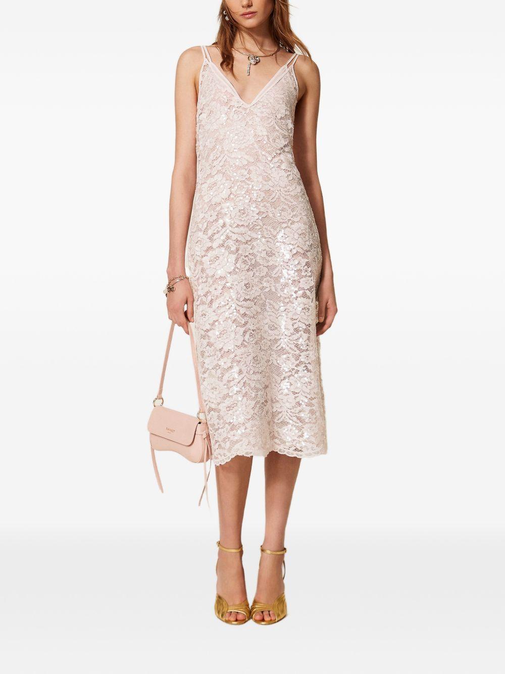 TWINSET Abito midi in pizzo rosa chiaro con paillettes