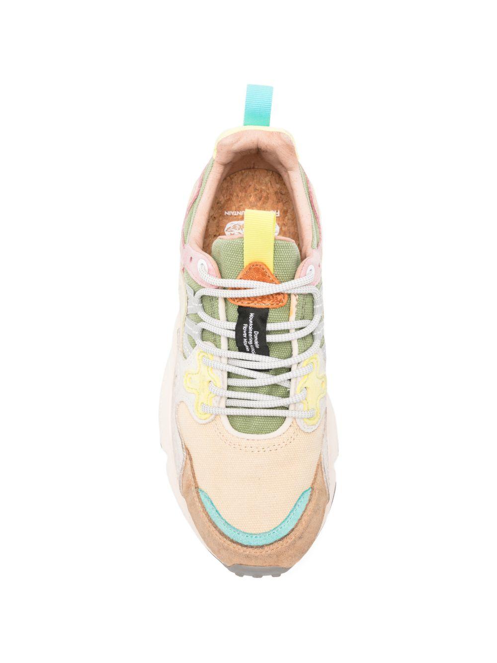 FLOWER MOUNTAIN Sneakers beige multicolore con dettagli rosa, gialli e celesti