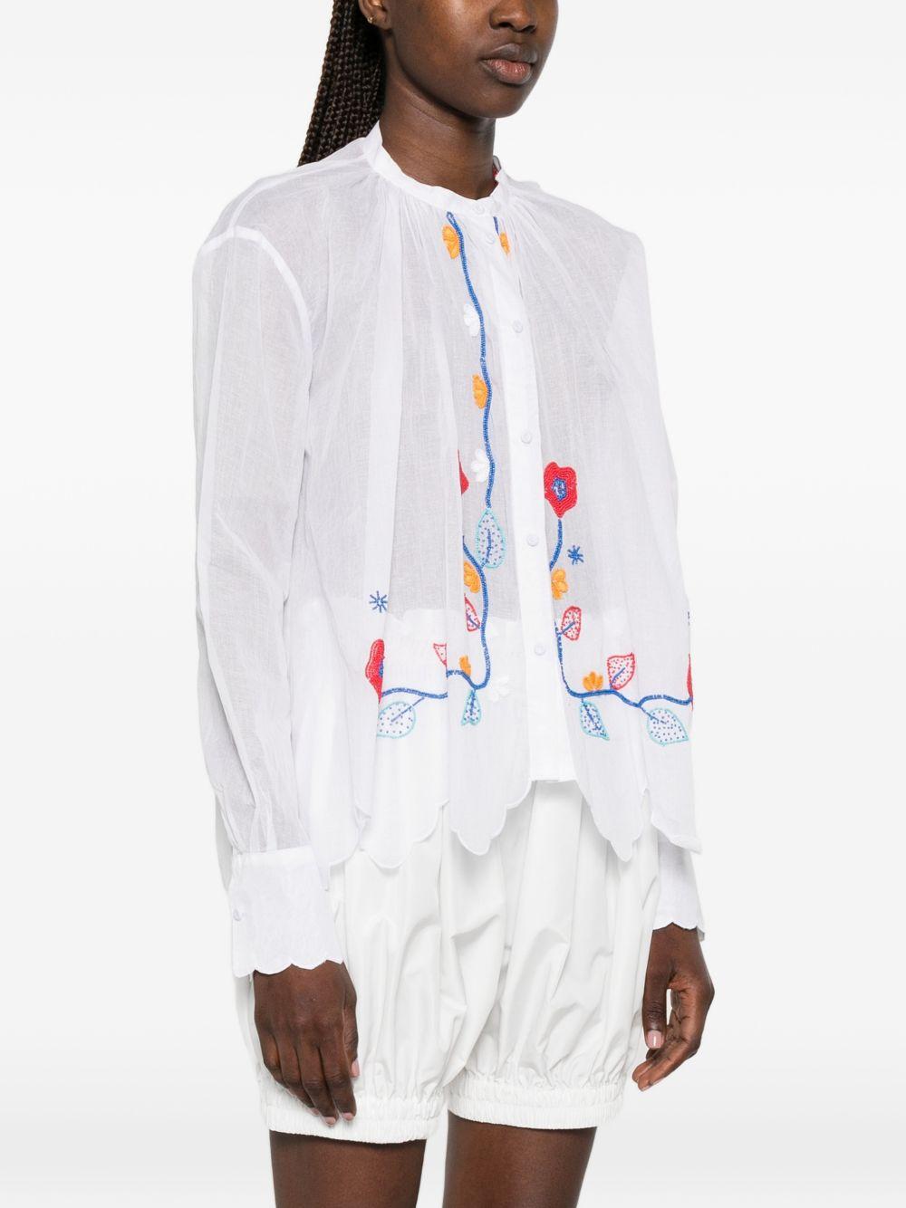 FORTE FORTE Camicia bianca in cotone con ricami floreali e trine