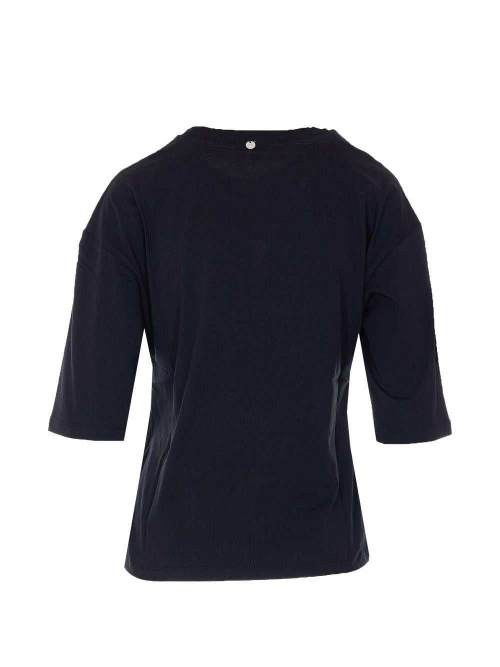 LIUJO T-shirt a maniche corte in cotone nero con decorazione girocollo