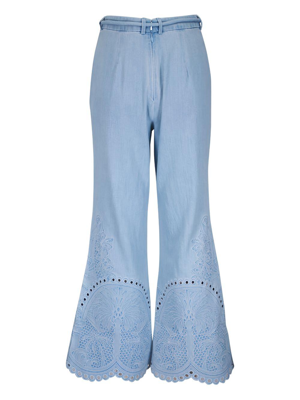 ZIMMERMANN Pantaloni lunghi con ricamo sul fondo