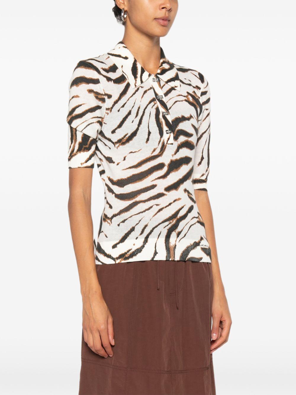 GANNI Polo con stampa zebra e logo in cotone biologico