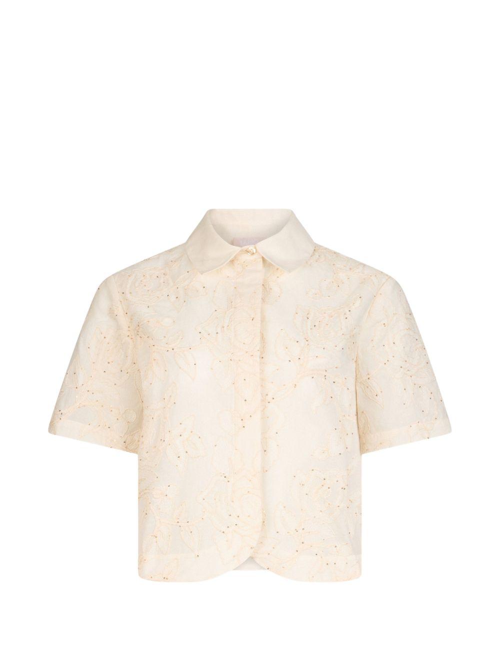 LIUJO Camicia corta con ricami floreali in rilievo