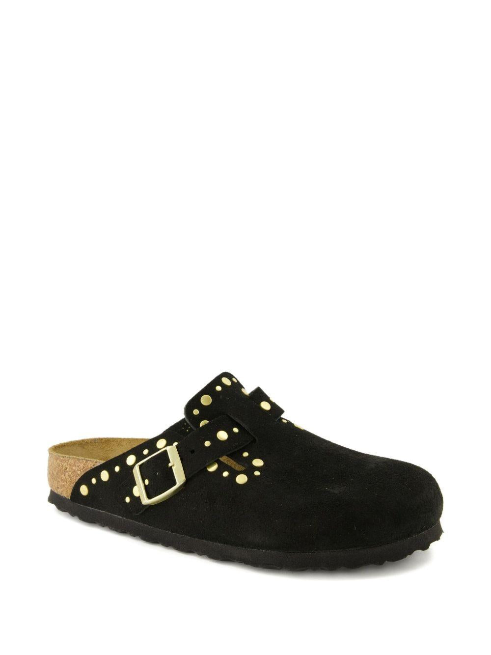 BIRKENSTOCK Sabot Boston in suede nero con borchie