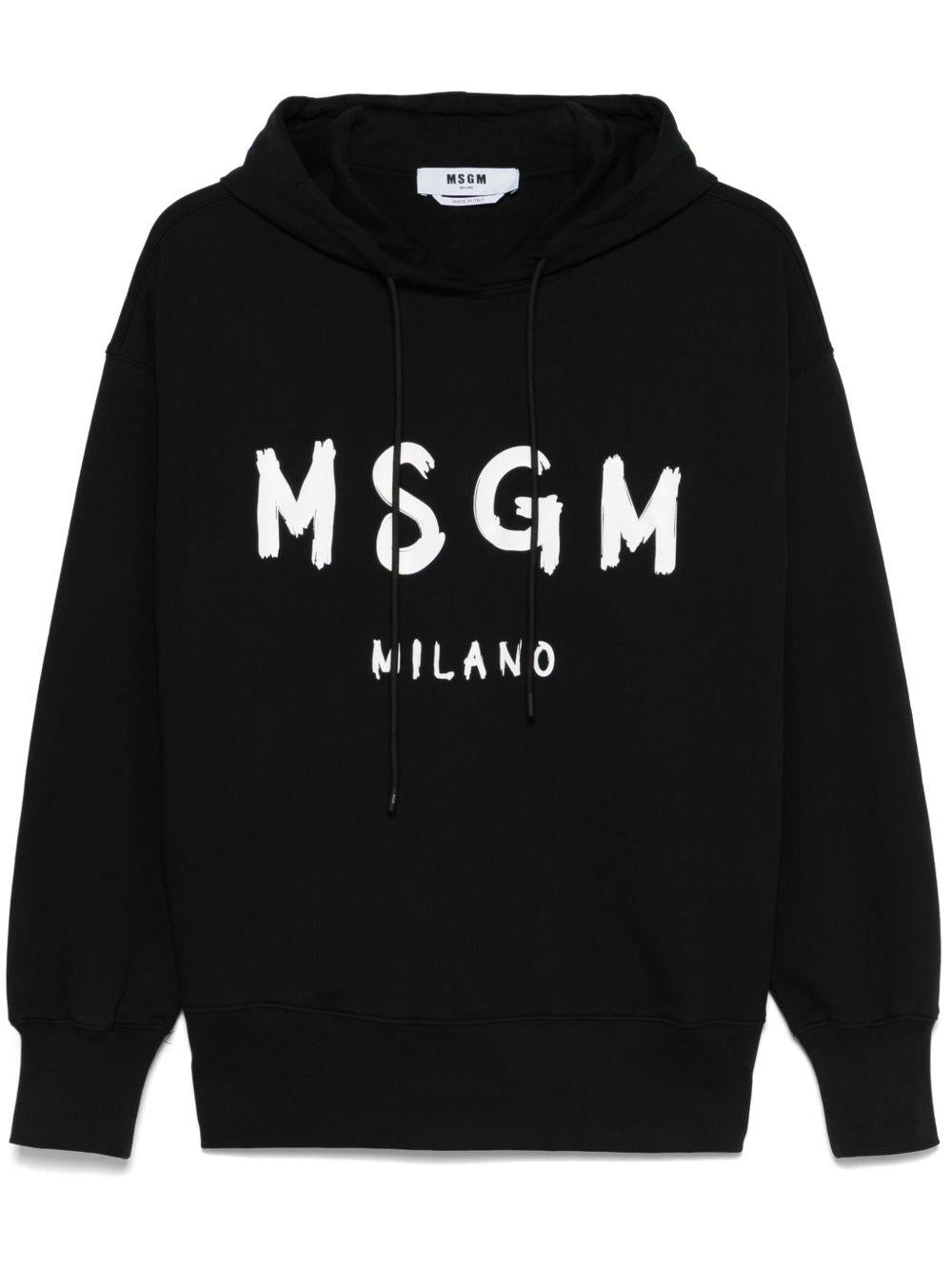 MSGM Felpa con cappuccio in cotone nero con logo<BR/>