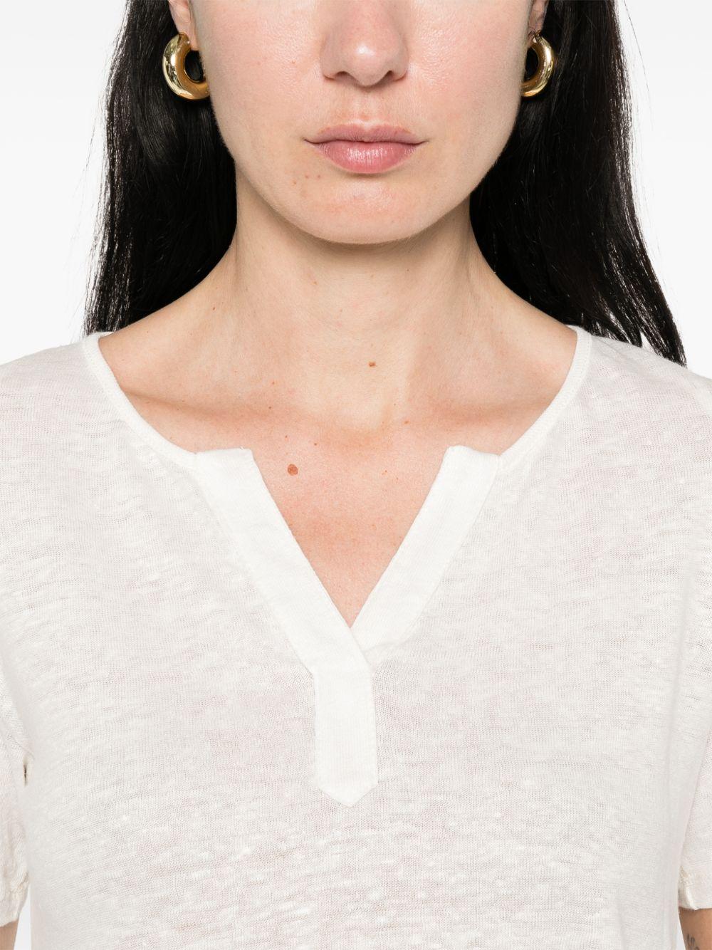 YERSE T-shirt Dunas in lino ecrù con scollo a V