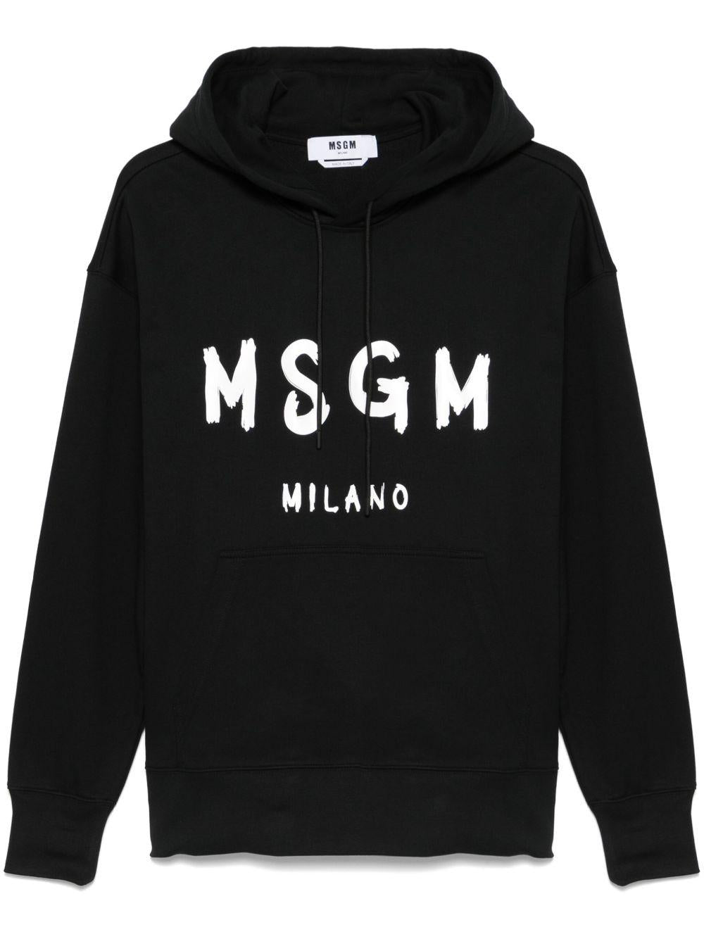 MSGM Felpa con cappuccio in cotone nero con logo<BR/>