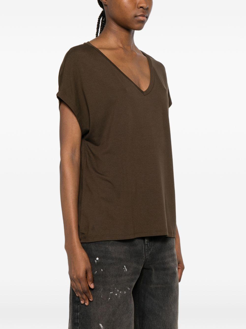 MAJESTIC FILATURES T-shirt morbida con scollo a V marrone