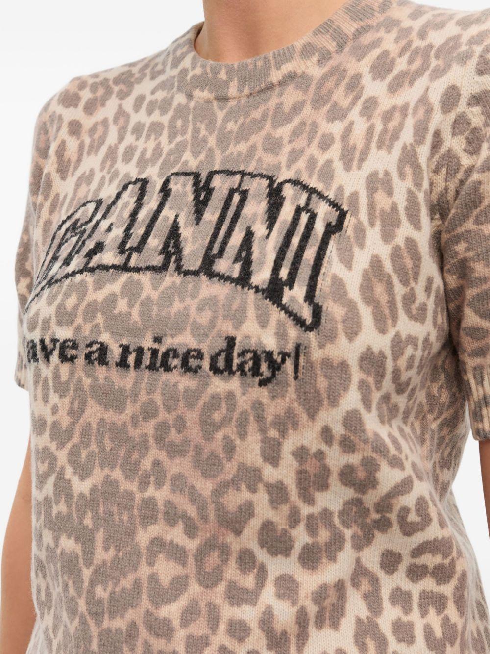 GANNI T-shirt in misto lana animalier