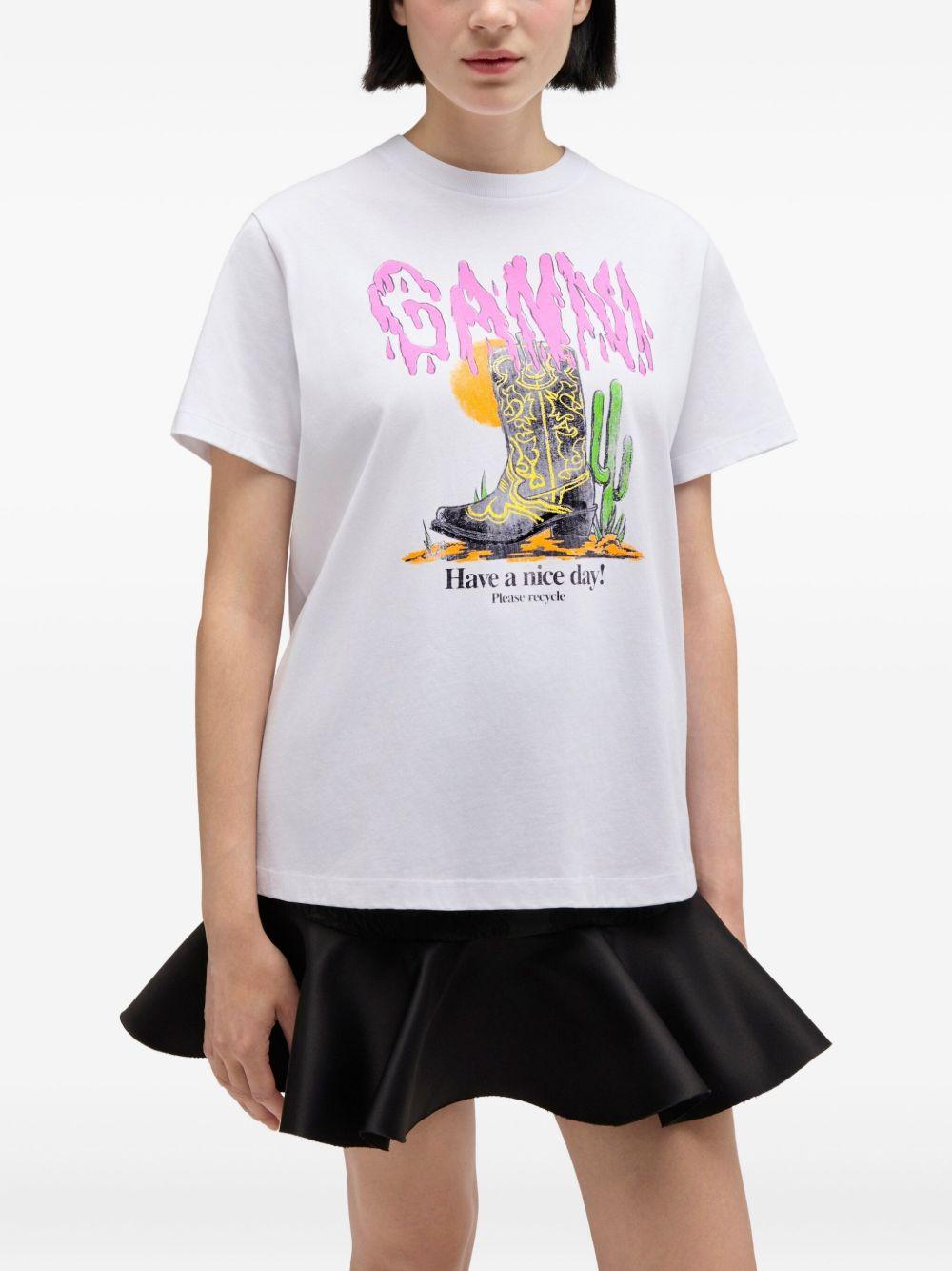 GANNI T-shirt bianca con stampa stivale