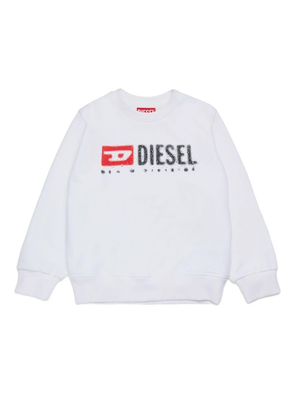 DIESEL Felpa da bambino in misto cotone bianco