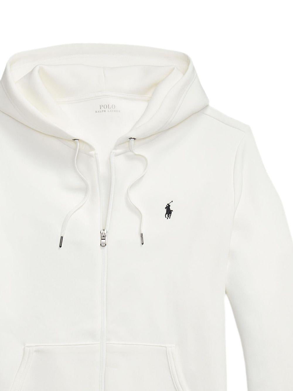POLO RALPH LAUREN Felpa con cappuccio e zip in cotone bianco
