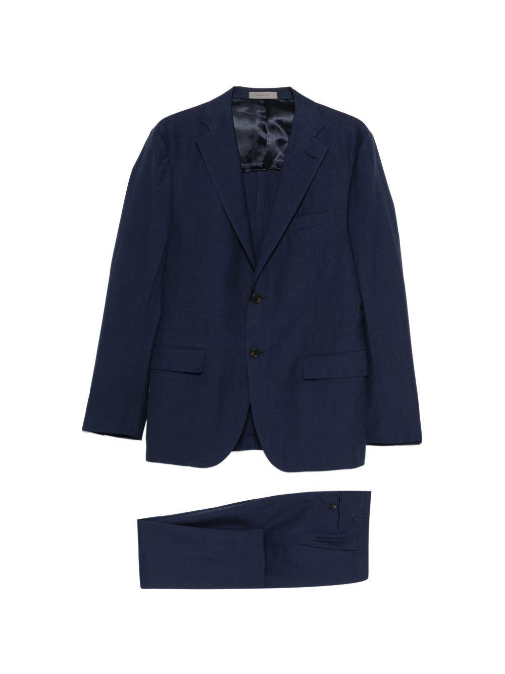 CORNELIANI Completo Monopetto blu in lana vergine misto lino
