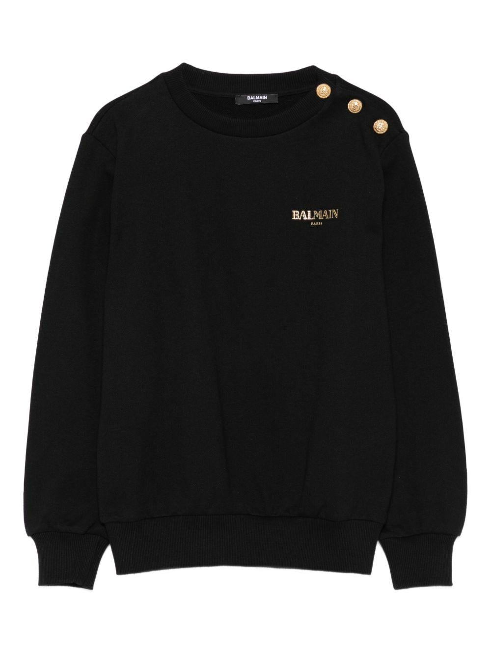 BALMAIN Felpa girocollo nera con bottoni oro e logo