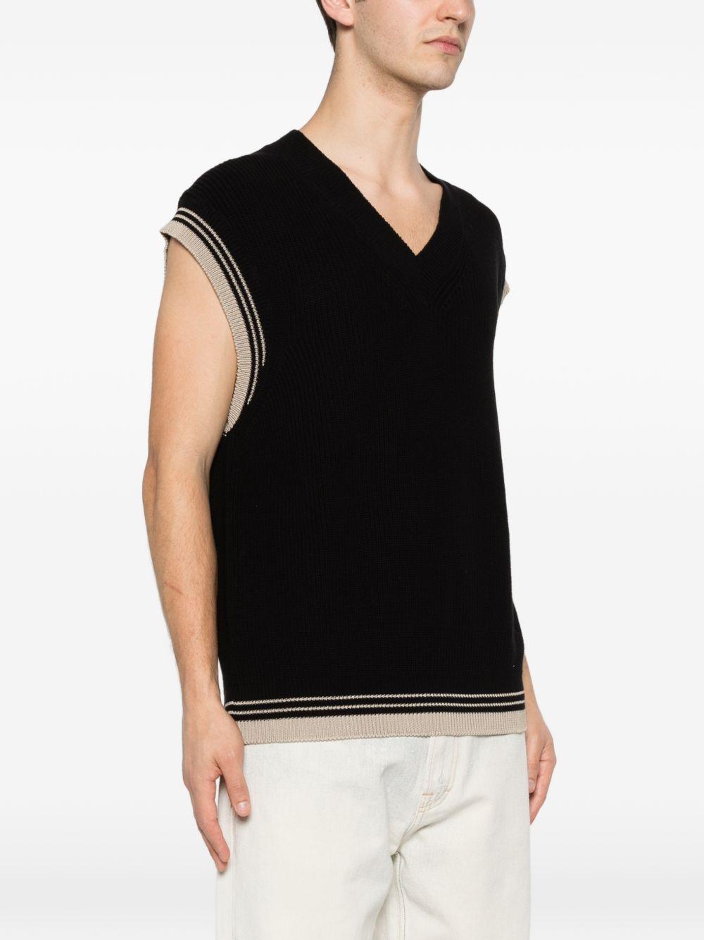 AMARANTO Gilet con scollo a V nero con bordi beige