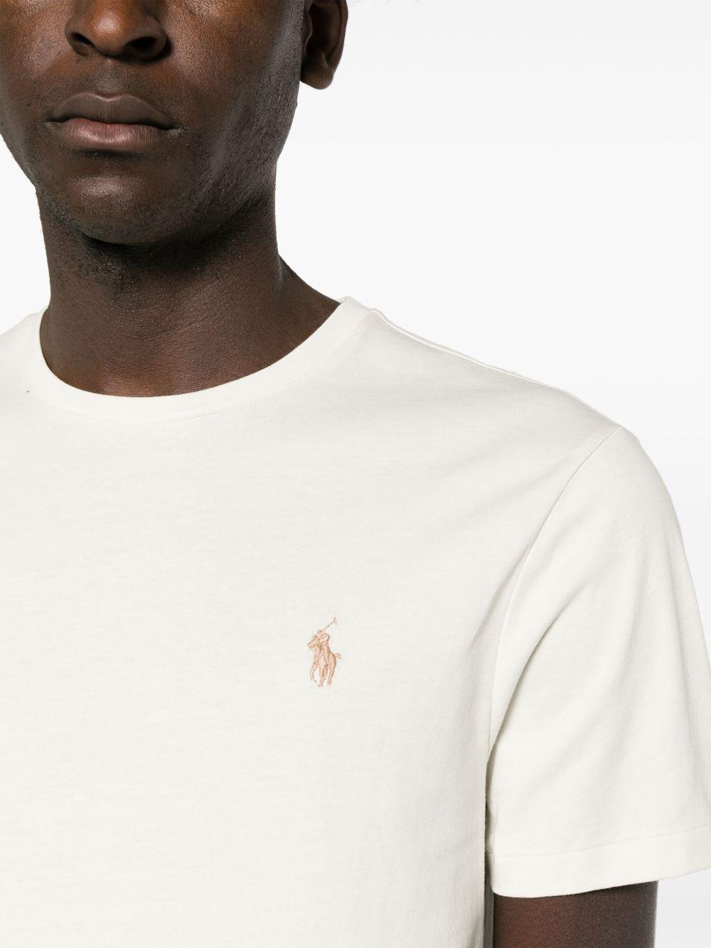 POLO RALPH LAUREN T-shirt panna con logo sul petto