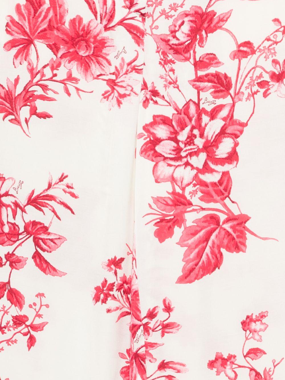 LIUJO Pantaloni bianchi con stampa floreale rossa