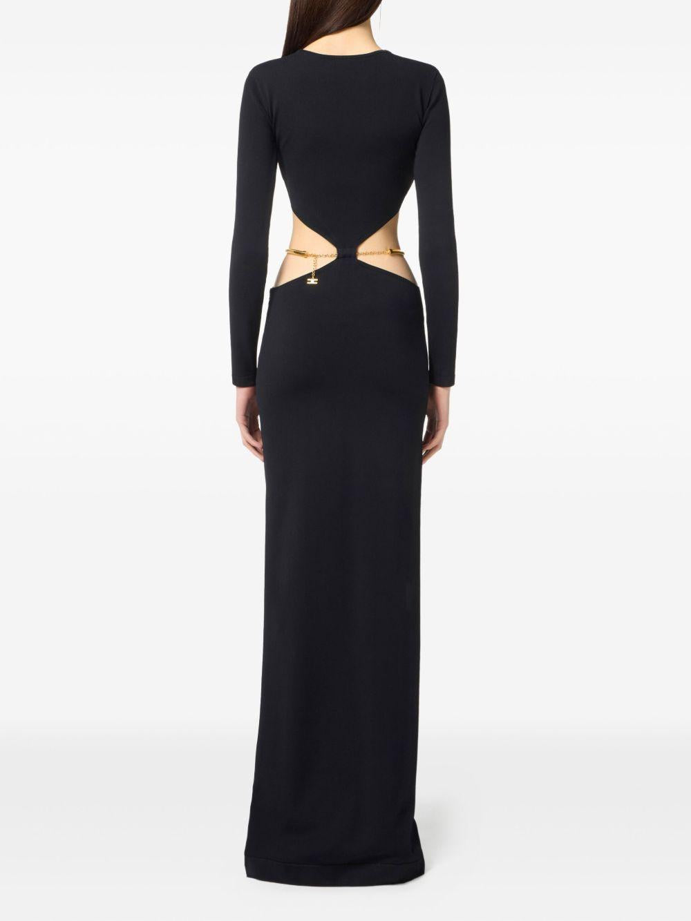 ELISABETTA FRANCHI Abito lungo cut-out nero con cintura