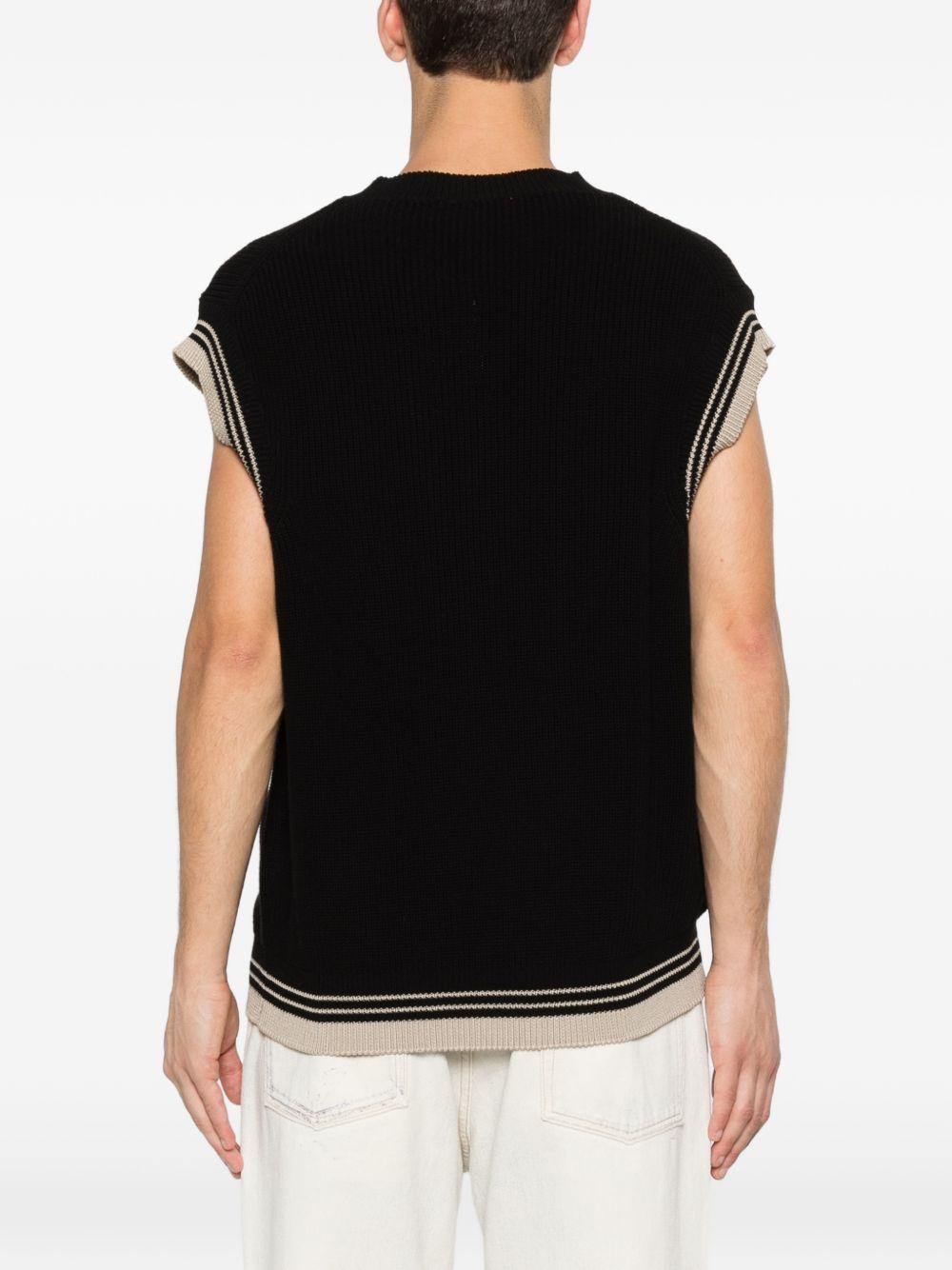 AMARANTO Gilet con scollo a V nero con bordi beige