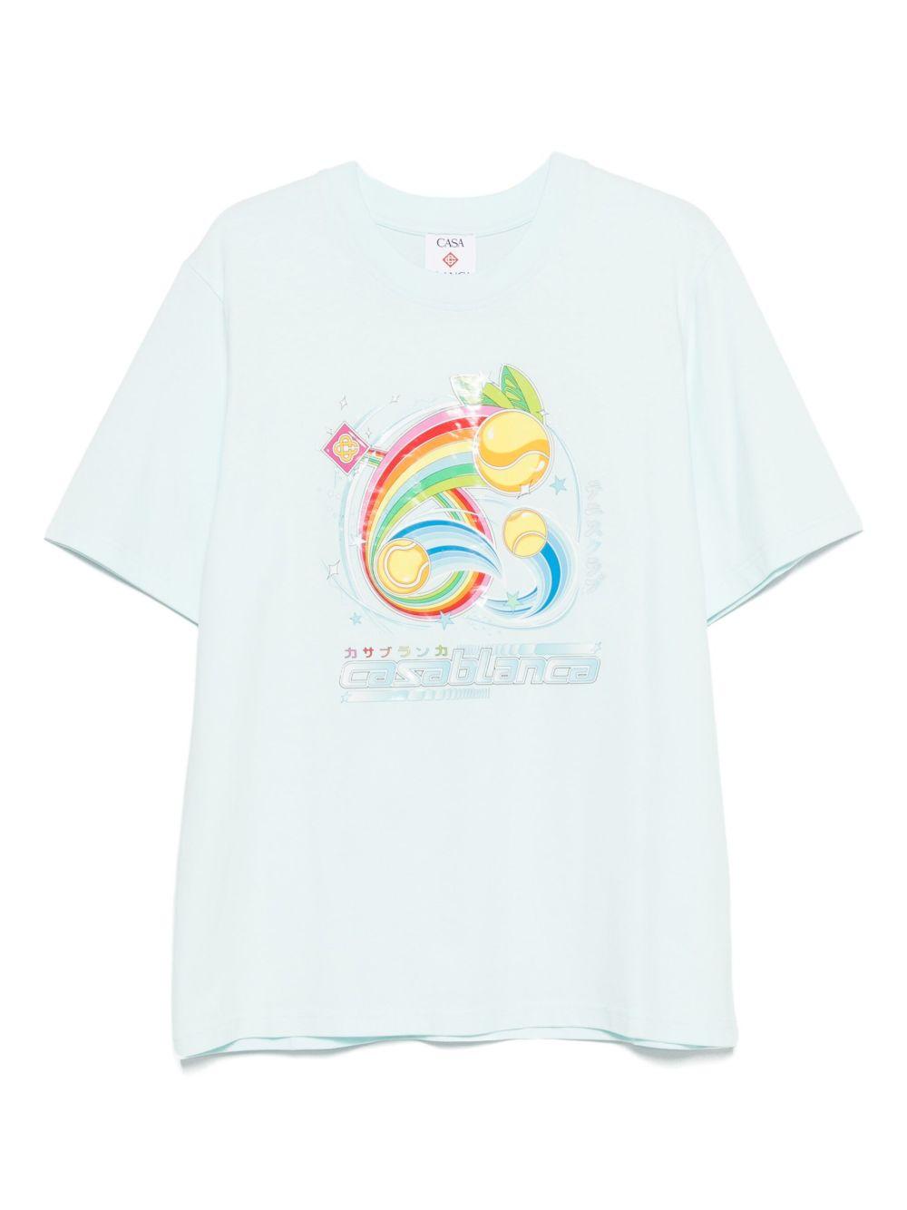 CASABLANCA T-shirt a manche corte in cotone azzurro con stampa grafica