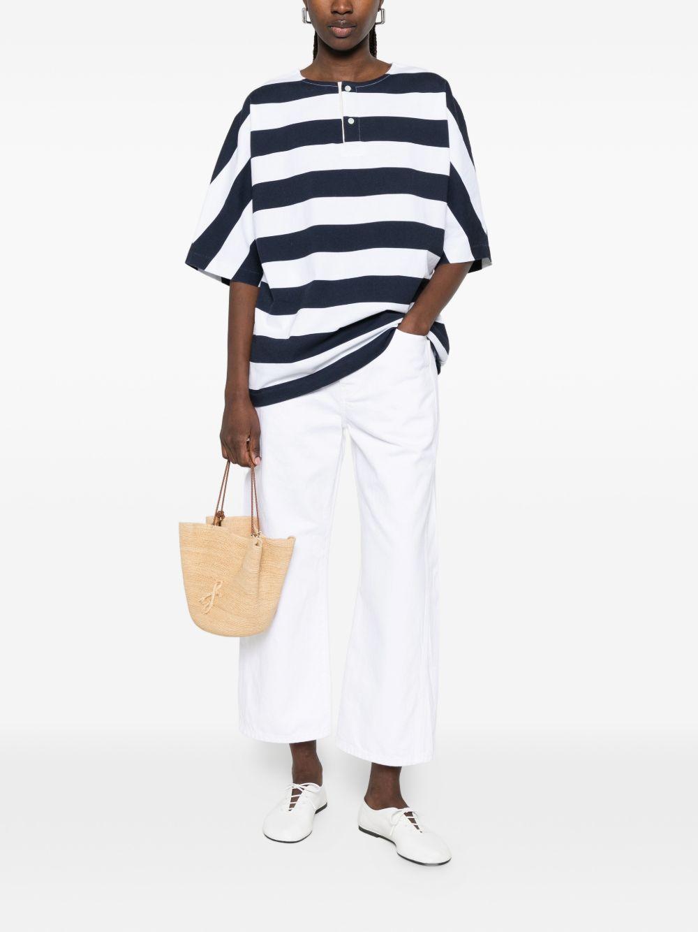JACQUEMUS T-shirt in cotone a righe senza colletto