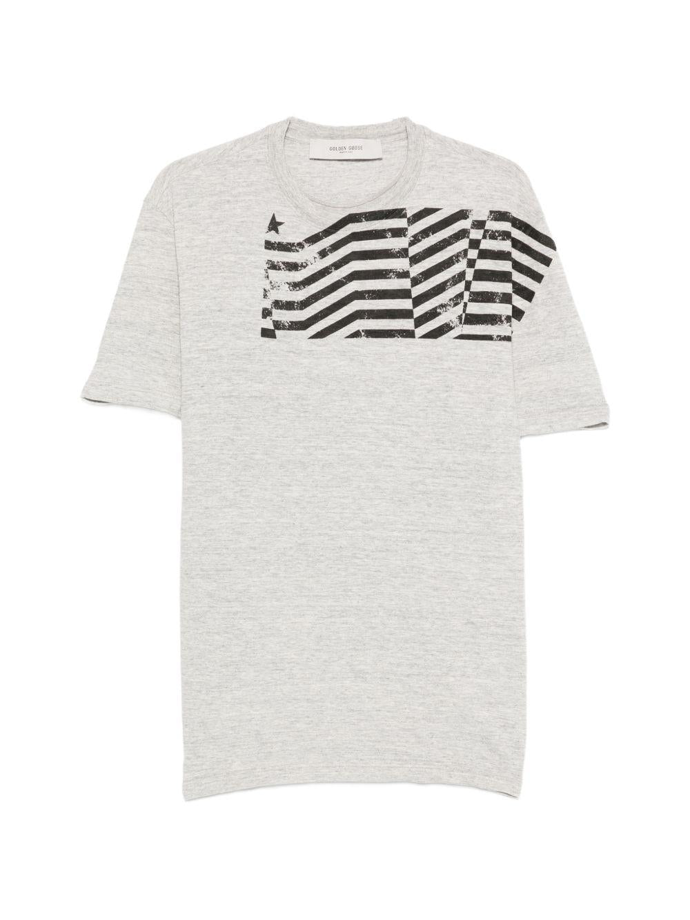 GOLDEN GOOSE T-shirt a maniche corte in cotone grigio con stampa