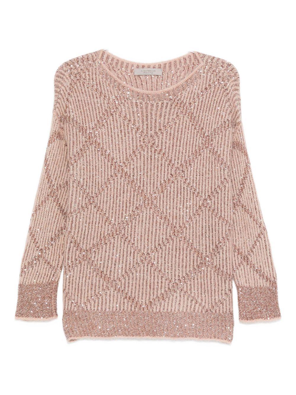 D EXTERIOR Maglia rosa chiaro a maniche lunghe con paillettes