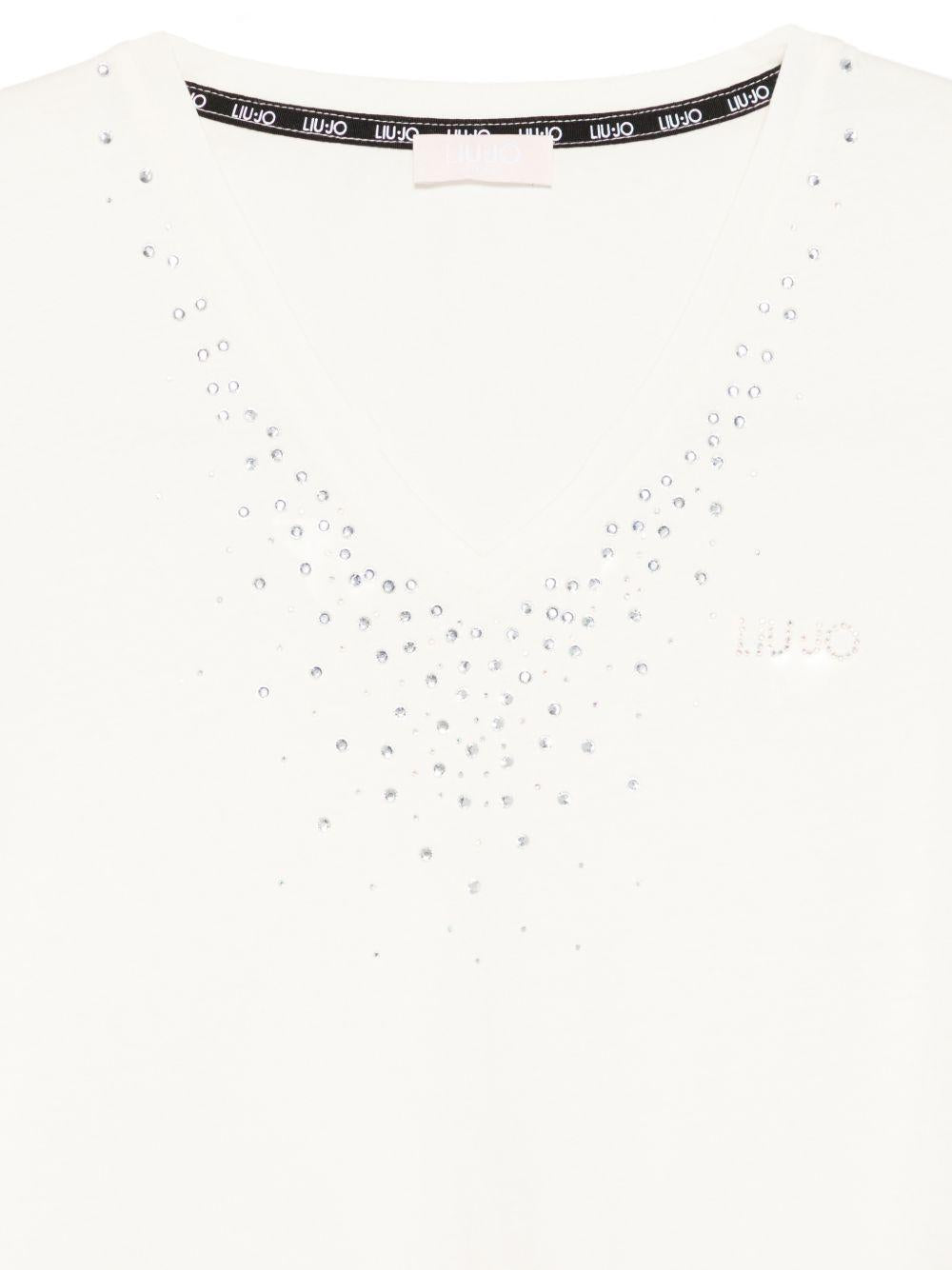 LIUJO T-shirt a maniche corte in cotone bianco con strass