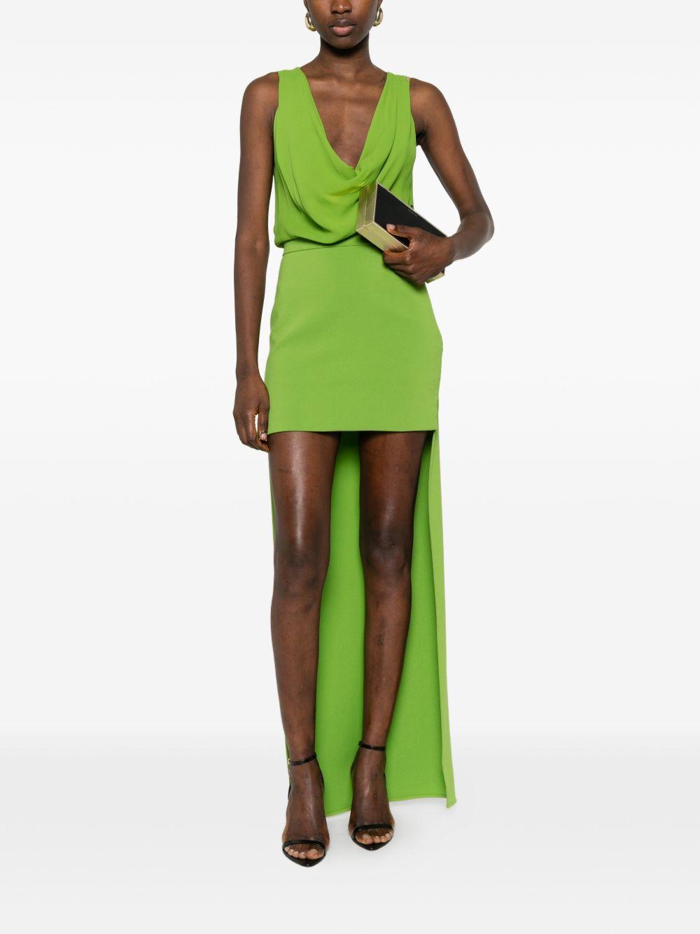 ELISABETTA FRANCHI Abito asimmetrico verde con scollo drappeggiato