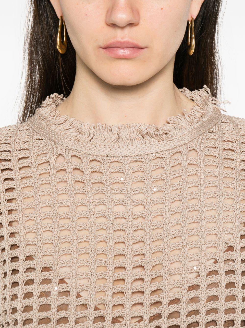 PESERICO Maglia beige senza maniche effetto crochet