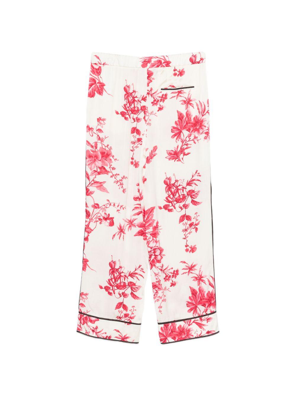 LIUJO Pantaloni bianchi con stampa floreale rossa
