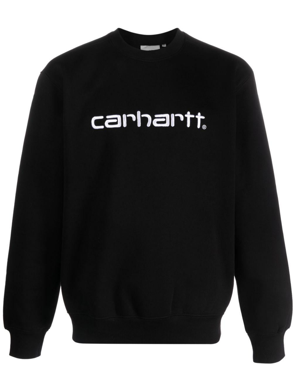 CARHARTT WIP Felpa girocollo in cotone nero con logo