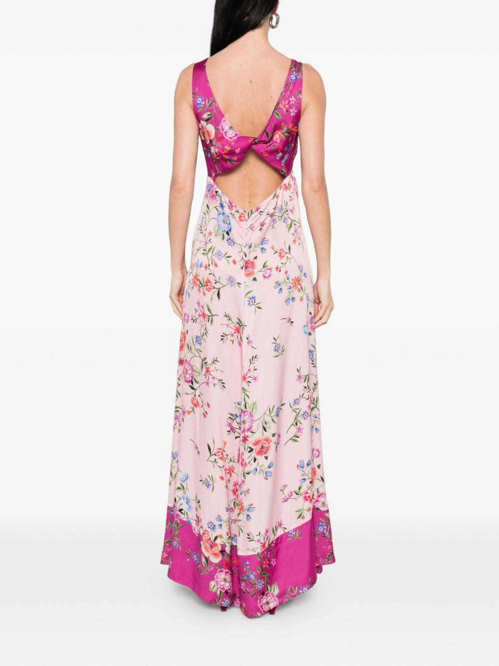 LIUJO Abito lungo rosa con stampa floreale e schiena incrociata