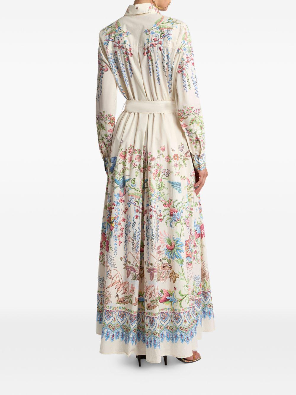 ETRO Abito lungo chemisier in cotone con stampa multicolore con cintura in vita