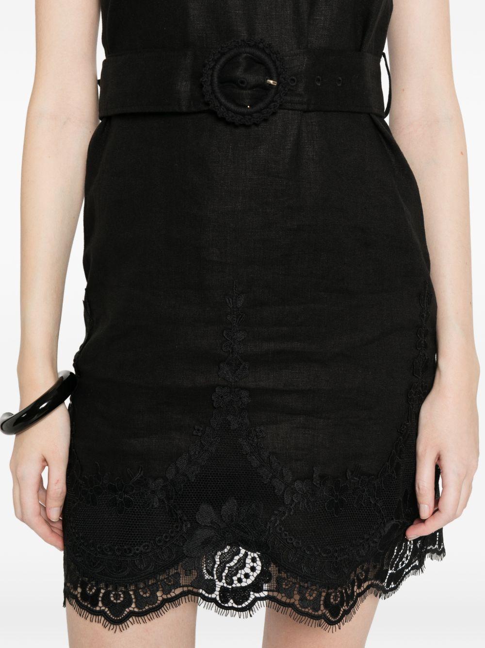TWINSET Abito corto nero in pizzo con cintura in vita