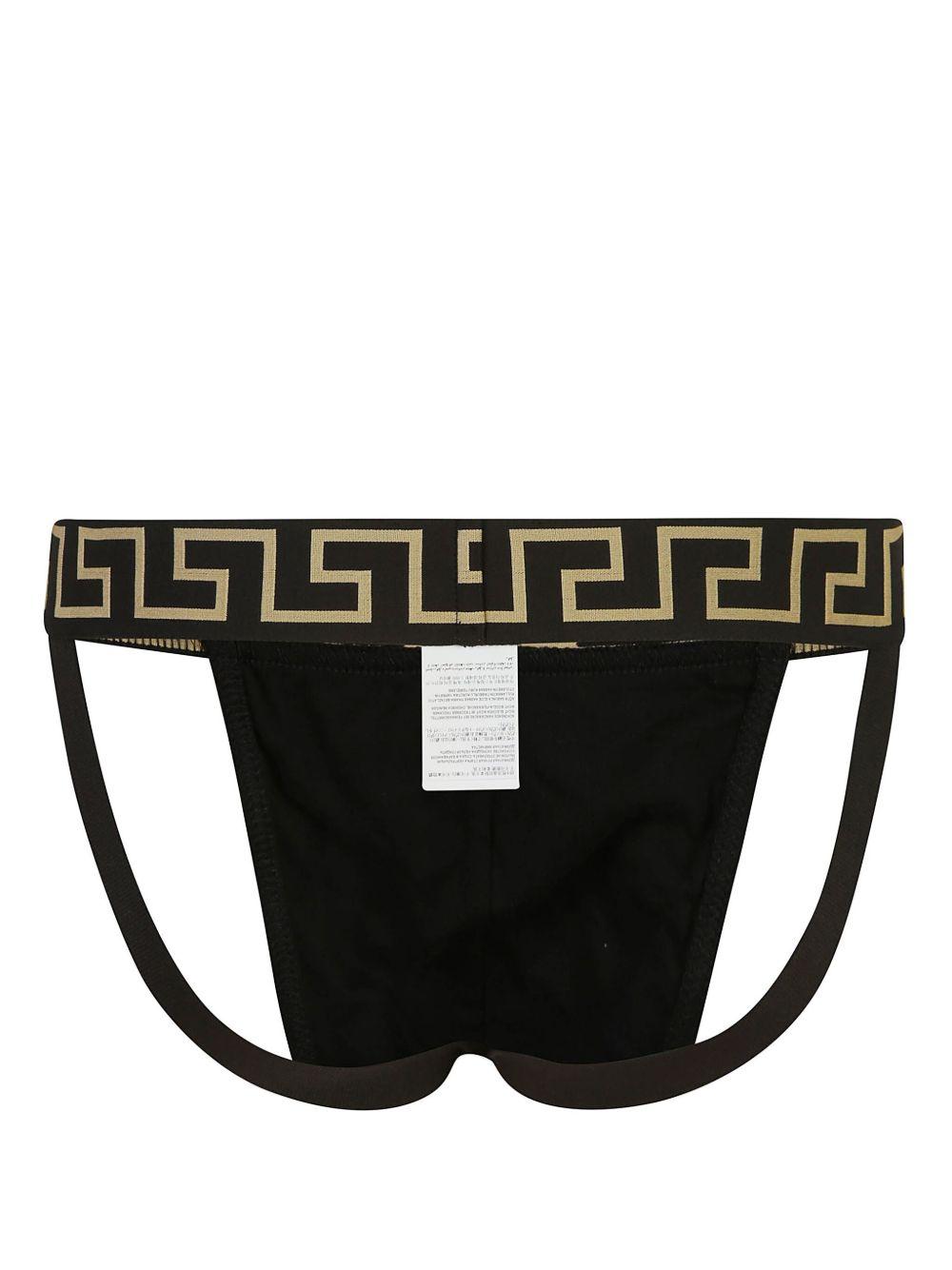 VERSACE Sospensorio beige mandorla/nero con bordo Greca