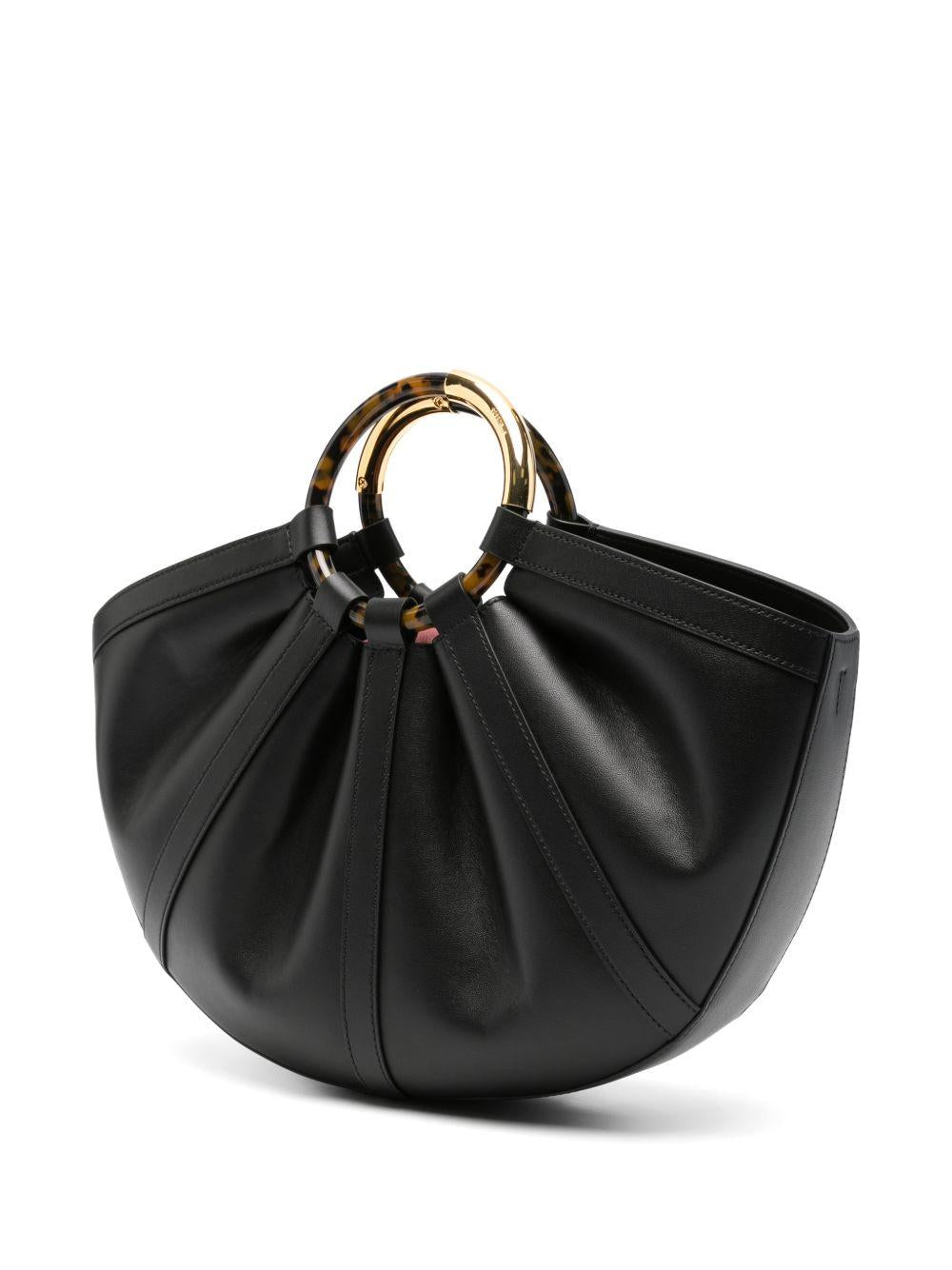 COCCINELLE Borsa a mano in pelle nera con manico circolare