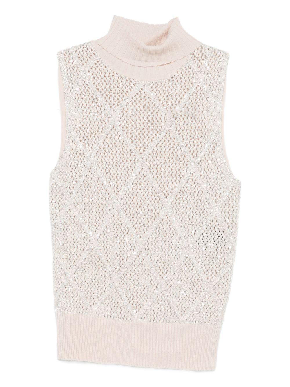 D EXTERIOR Top collo alto con paillettes a rombo